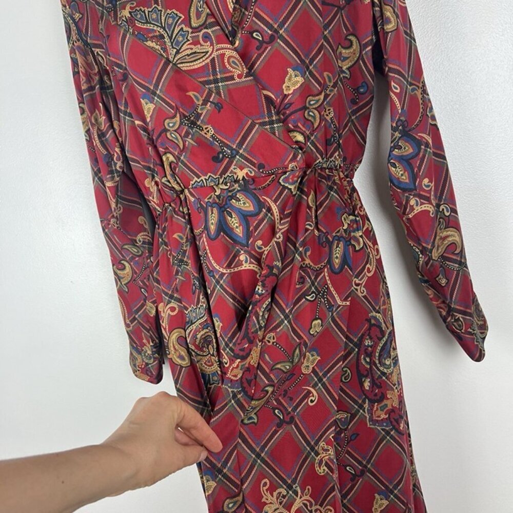 Vintage Talbots Faux Wrap Midi Dress sz 8 PETITE Plaid Equestrian Academia‎ Prep - Picture 8 of 10